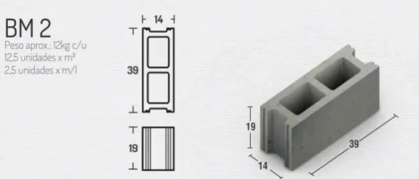 bloque bm2 14x19x39 cm (144) ( 12 kg un)