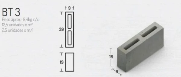 bloque bt3 9x19x39 cm (210) ( 10 kg un) - Imagen 2