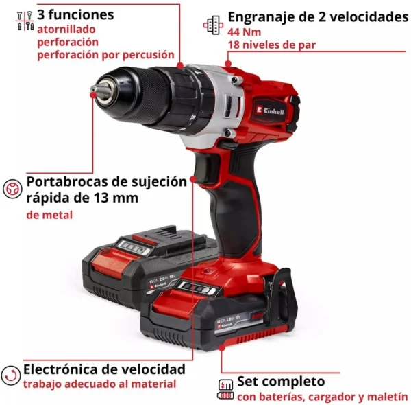 taladro ina te-cd 18/2 li+ acc +2bat 2.0ah 4514221 - Imagen 11