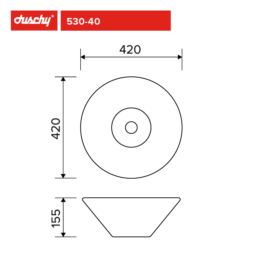 Lavamanos Sobreponer Loza Cono 42X42X15.5 Cm Duschy - Imagen 3