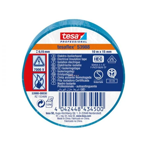 cinta electrica pro. azul 10 m x 15 mm (53988)tesa
