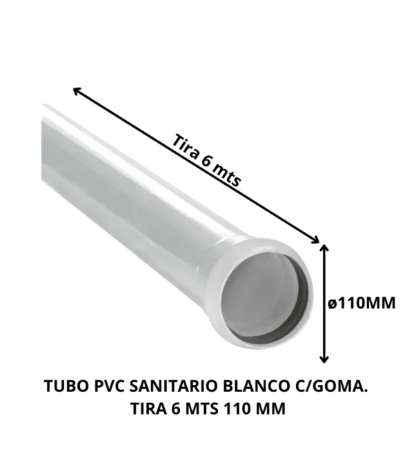Tubo Pvc Sanitario  Blanco 110 Mm X6 M - Imagen 2